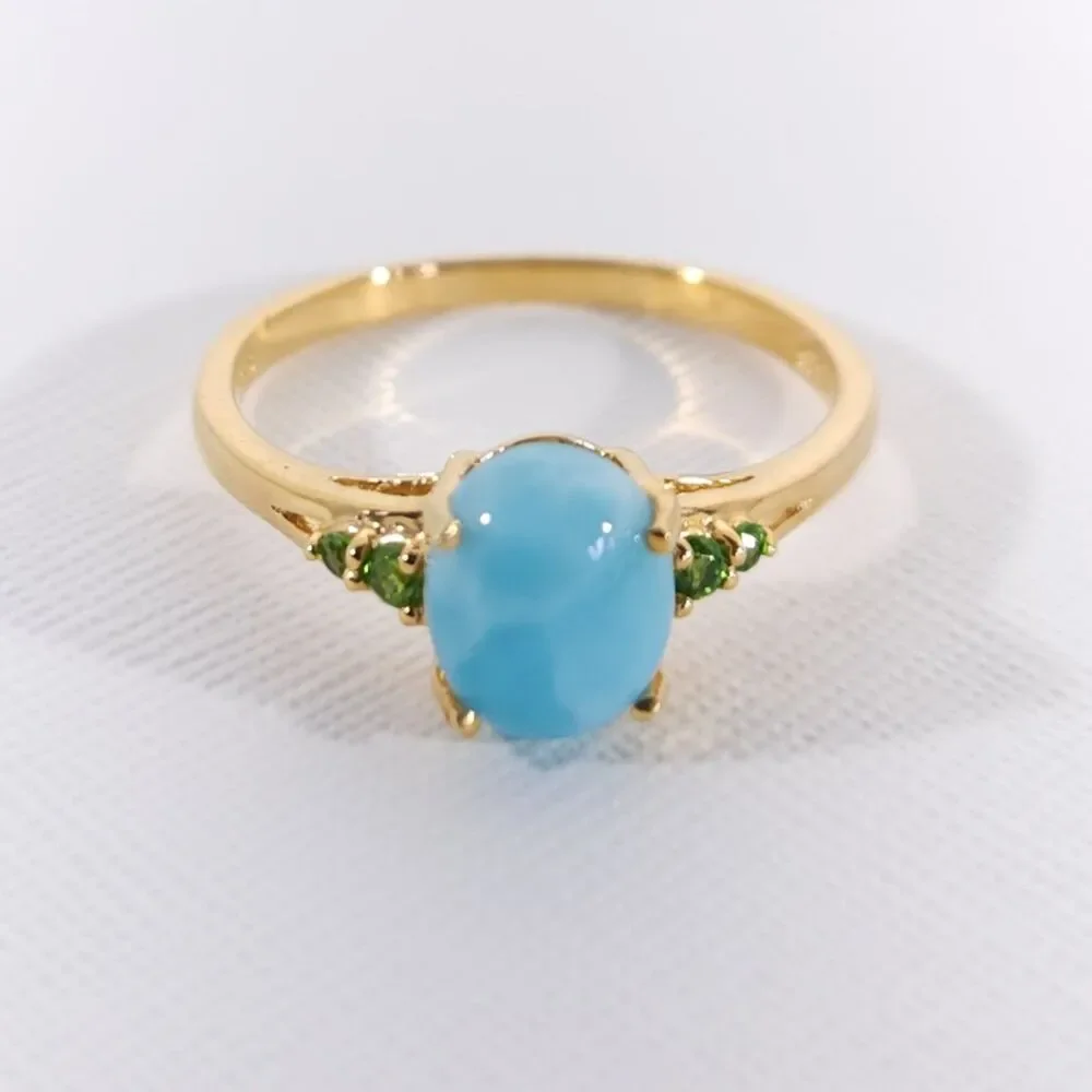 Larimar 1.9 Carats Ring Vermeil YG over Sterling Silver Size 10